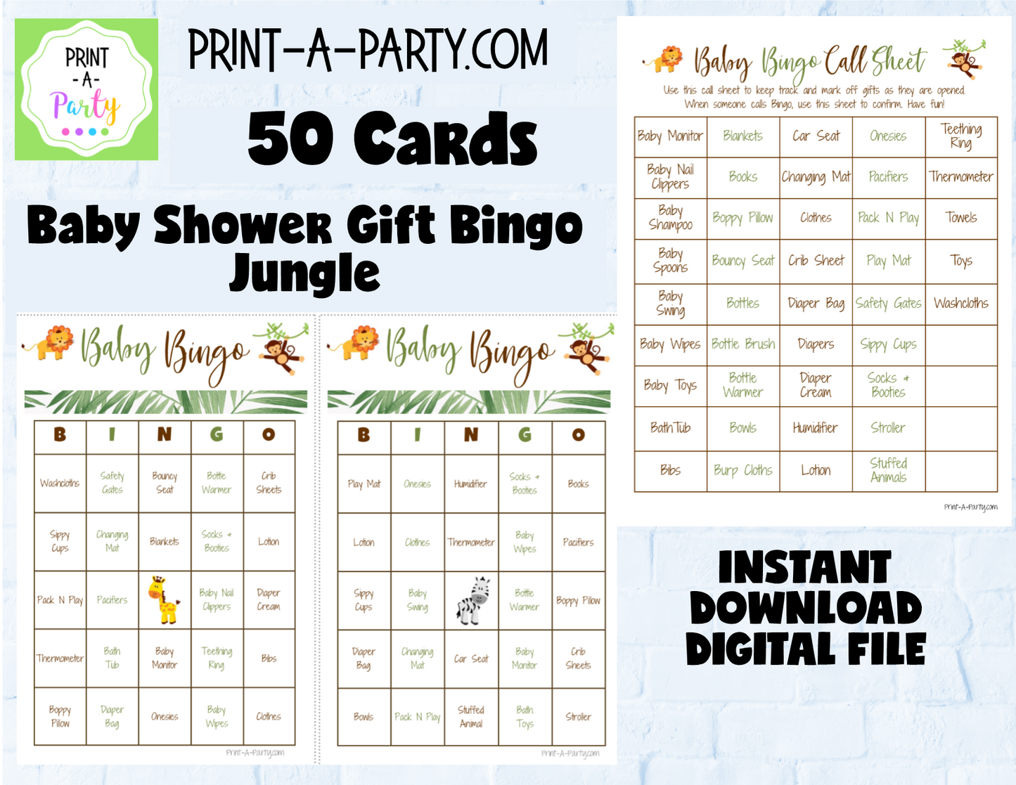 BINGO Baby Shower Gift Bingo Game - choose your theme and size