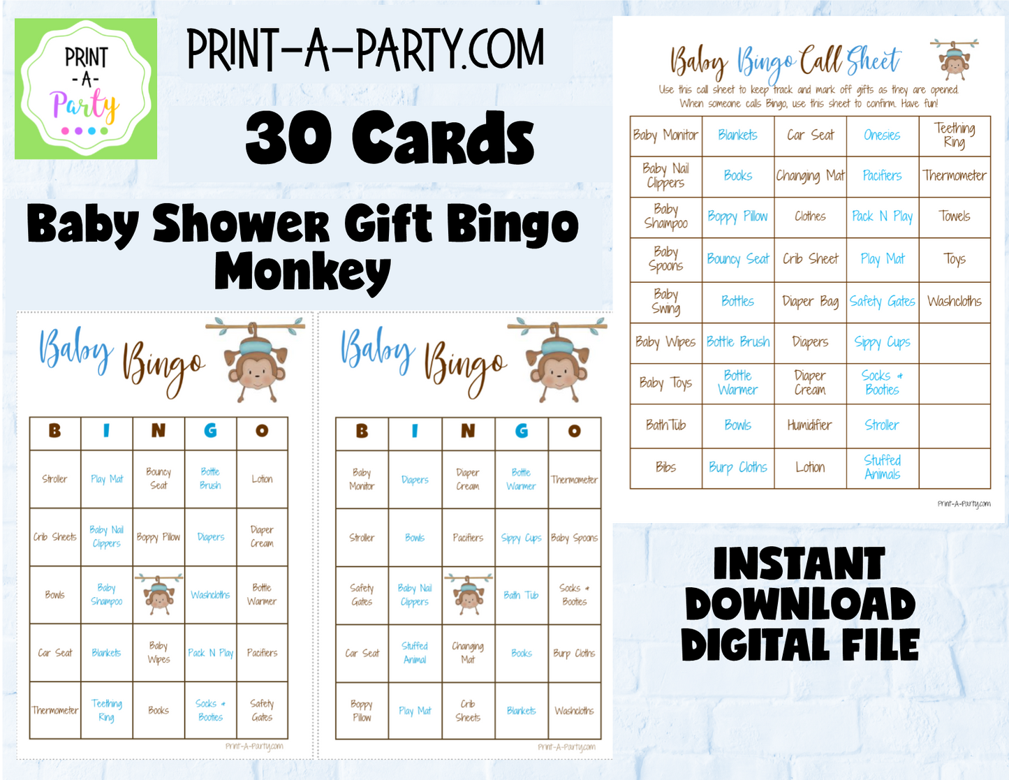 BINGO Baby Shower Gift Bingo Game - choose your theme and size