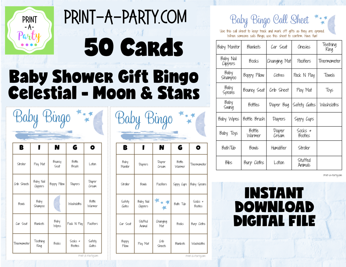 BINGO Baby Shower Gift Bingo Game - choose your theme and size