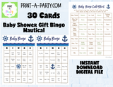 BINGO Baby Shower Gift Bingo Game - choose your theme and size