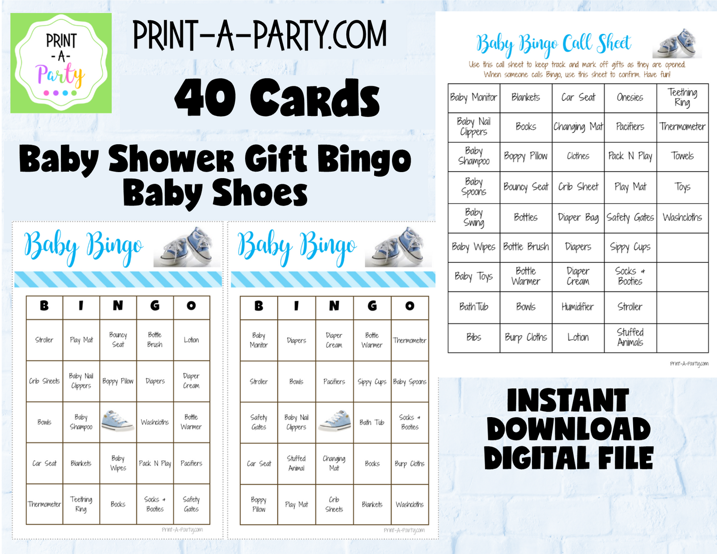 BINGO Baby Shower Gift Bingo Game - choose your theme and size