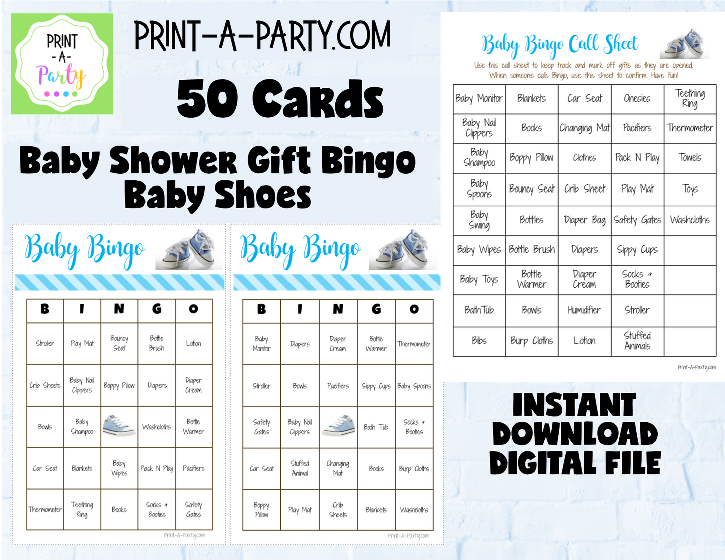 BINGO Baby Shower Gift Bingo Game - choose your theme and size