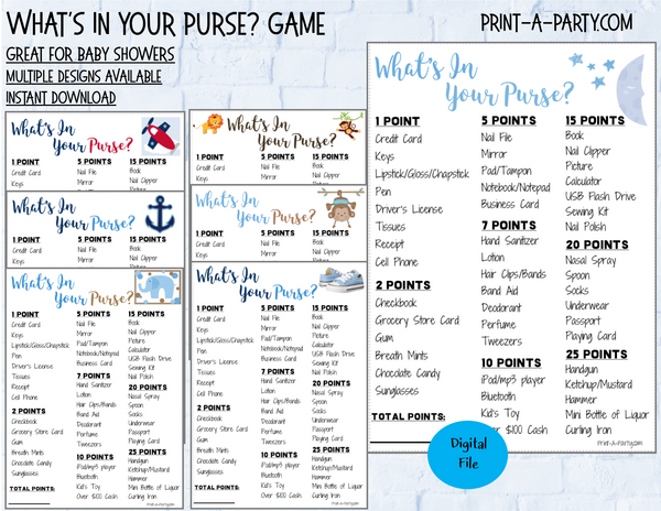 What's in Your Purse Baby Shower Game Easy Baby Shower Games, What's in  Your Bag Shower Game, Ice Breaker Shower Games, Shower for 2 Moms - Etsy