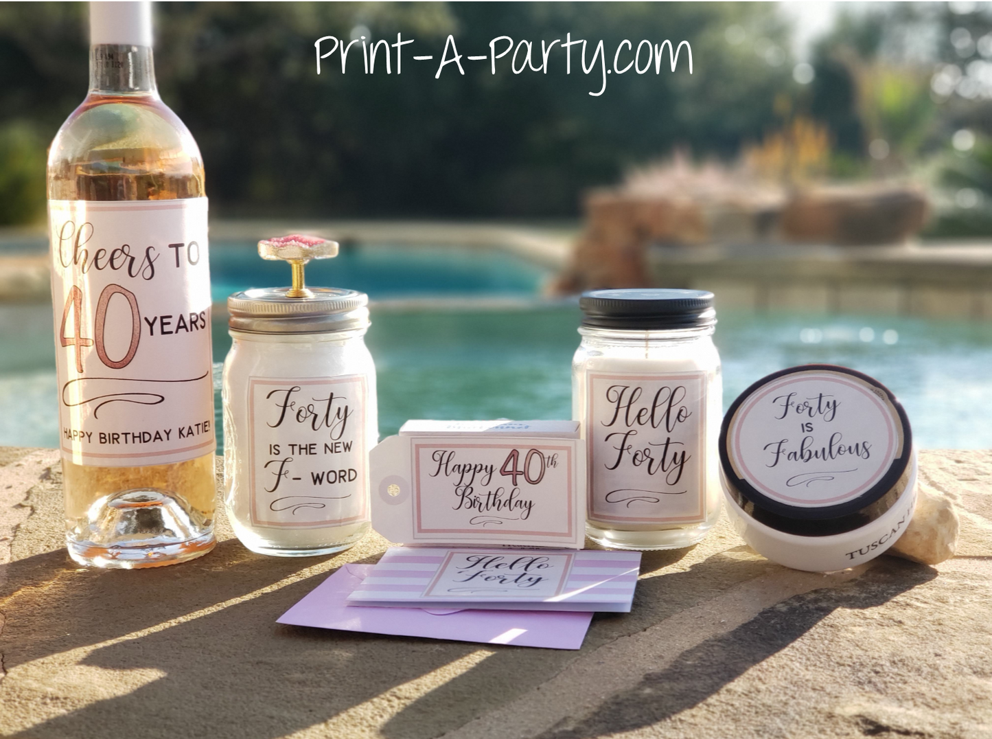 40th Birthday Gift Basket Label Kit - 10 different labels to make a great gift basket