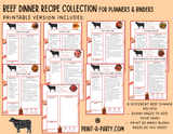 DIY Cookbook | BEEF DINNER Recipe Collection | PRINTABLE OR EDITABLE | Planner and Binder Size | Meal Plan | Planner Recipes | Binder Recipes
