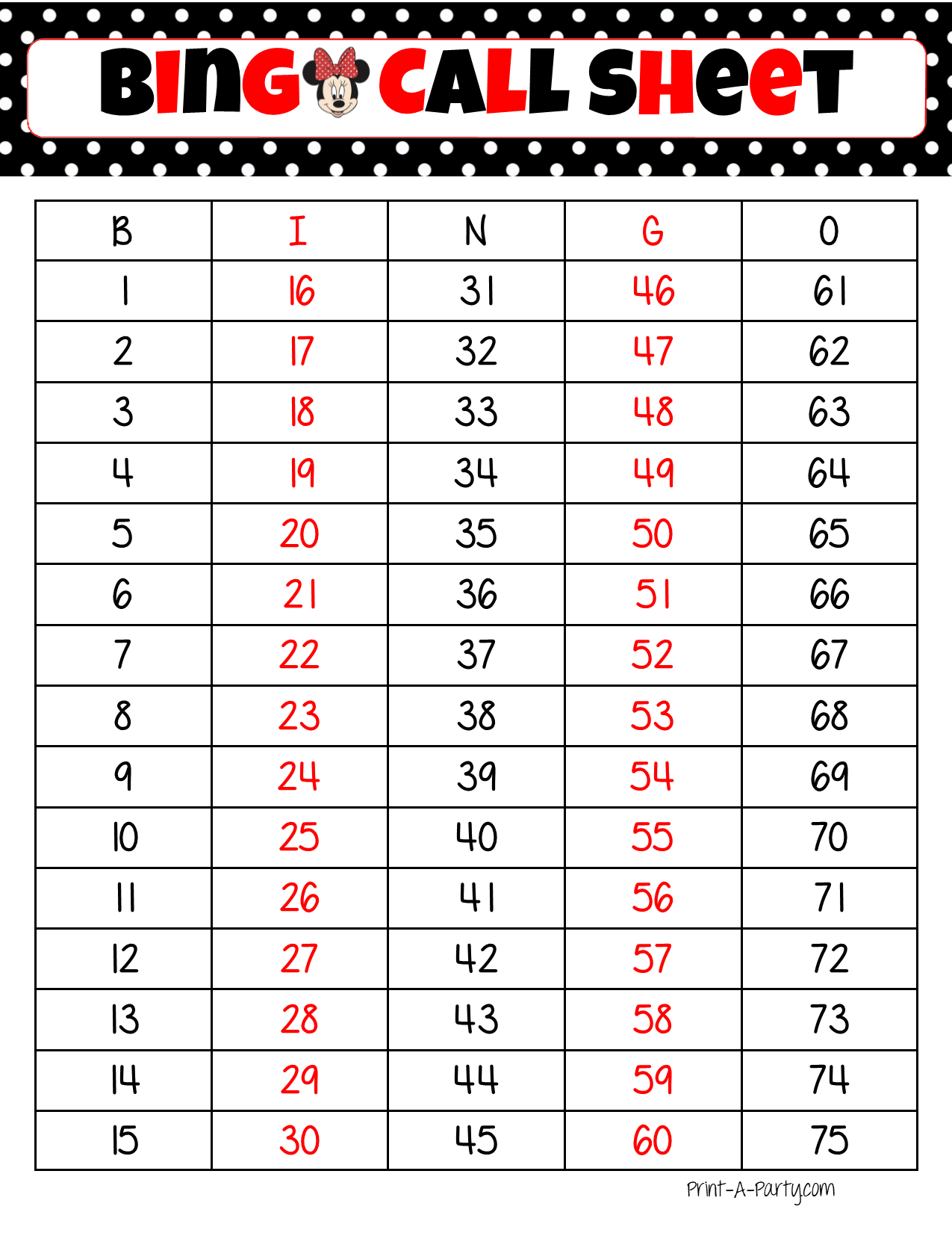 bingo: female mouse - printable female mouse bingo game | kids