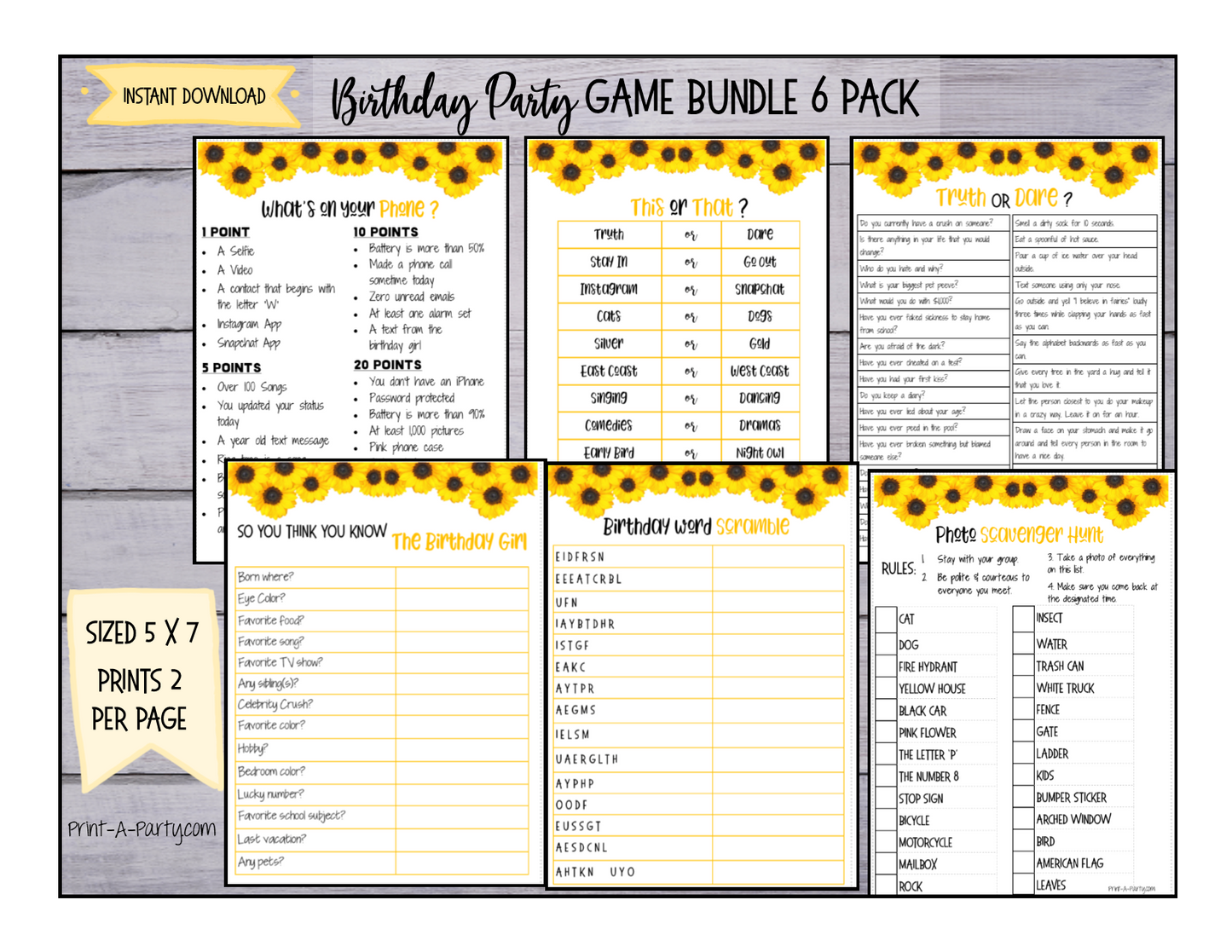 GAMES: SUNFLOWER THEME | Birthday Party Games | Sunflower Party | Sunflower Party Ideas | INSTANT DOWNLOAD