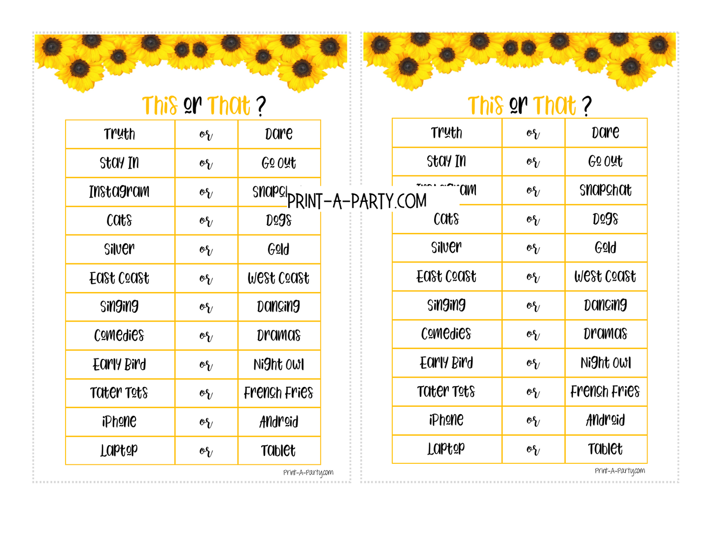 GAMES: SUNFLOWER THEME | Birthday Party Games | Sunflower Party | Sunflower Party Ideas | INSTANT DOWNLOAD