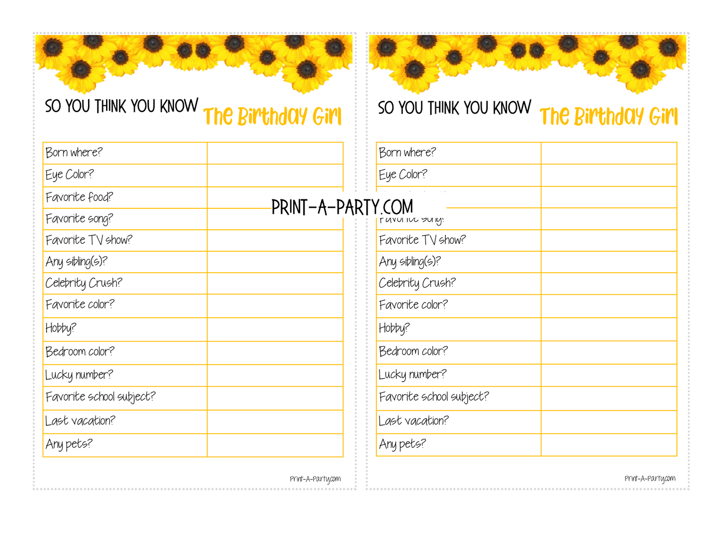 GAMES: SUNFLOWER THEME | Birthday Party Games | Sunflower Party | Sunflower Party Ideas | INSTANT DOWNLOAD