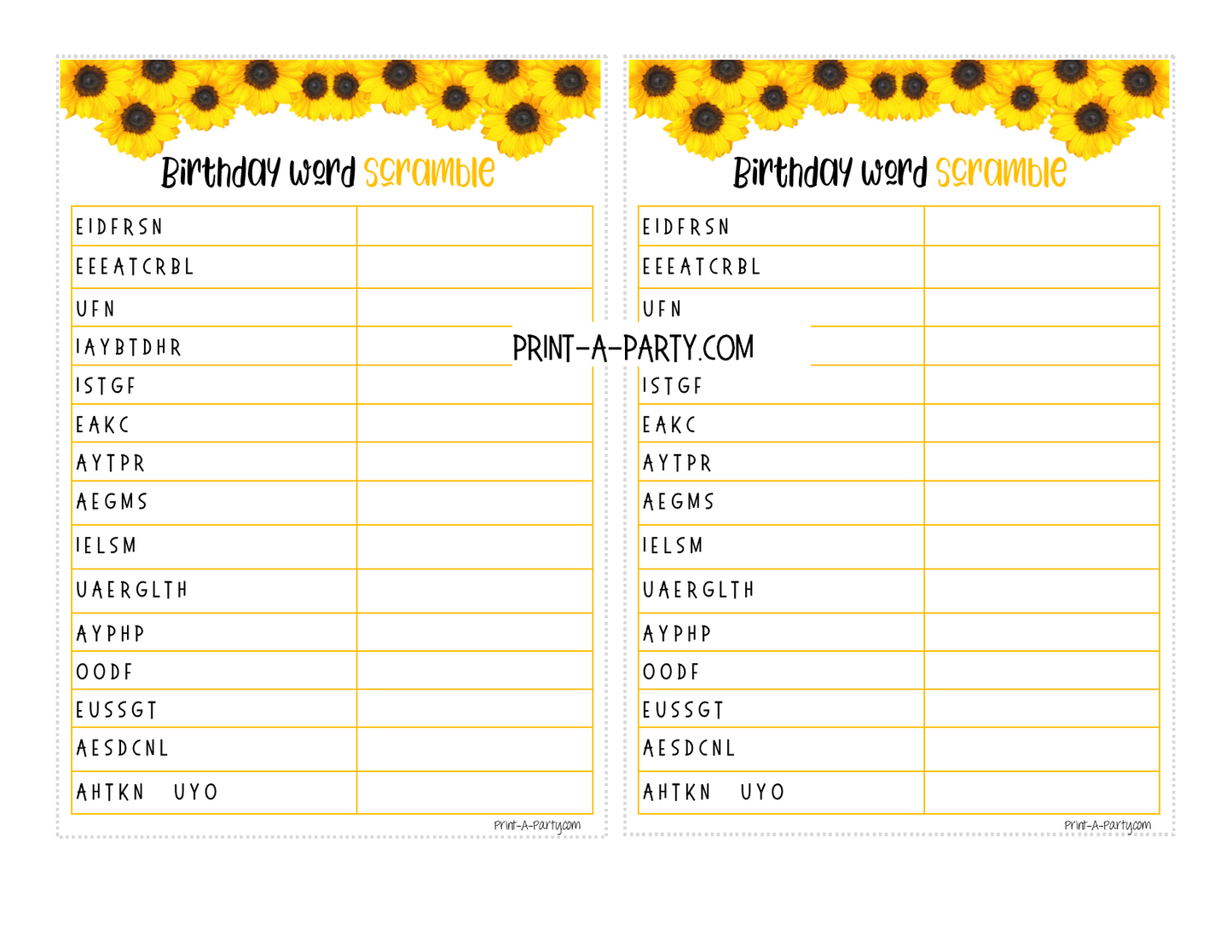 GAMES: SUNFLOWER THEME | Birthday Party Games | Sunflower Party | Sunflower Party Ideas | INSTANT DOWNLOAD