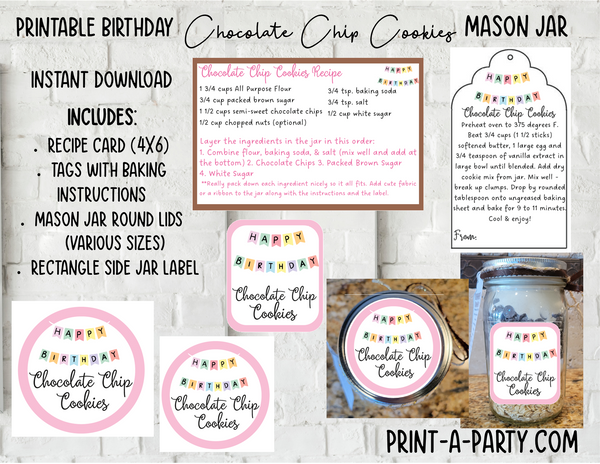 MASON JAR GIFT: Birthday Cookies in a Mason Jar | Cookie in a jar Gift | Mason Jar Gift Kit | Mason Jar Gift Idea | Birthday Gift Ideas