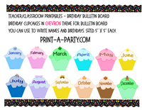 BACK TO SCHOOL: Birthday Bulletin Board Display for Classroom | Birthdays Monthly Chevron Cupcake Birthday Bulletin Board Display