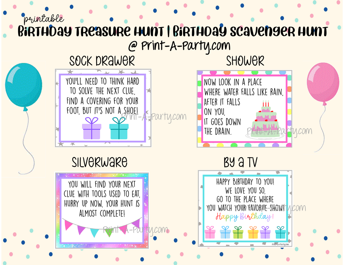 BIRTHDAY TREASURE HUNT | Birthday Scavenger Hunt | Birthday Printables ...