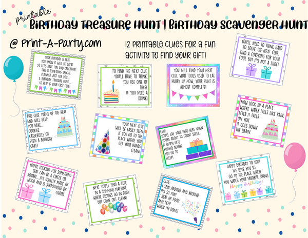 BIRTHDAY TREASURE HUNT | Birthday Scavenger Hunt | Birthday Printables | Birthday Activity | Kids Birthday | Birthday Gift Tags - INSTANT DOWNLOAD