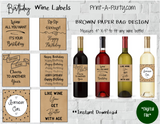WINE LABELS: Birthday Wine (6) - INSTANT DOWNLOAD - Pick your design