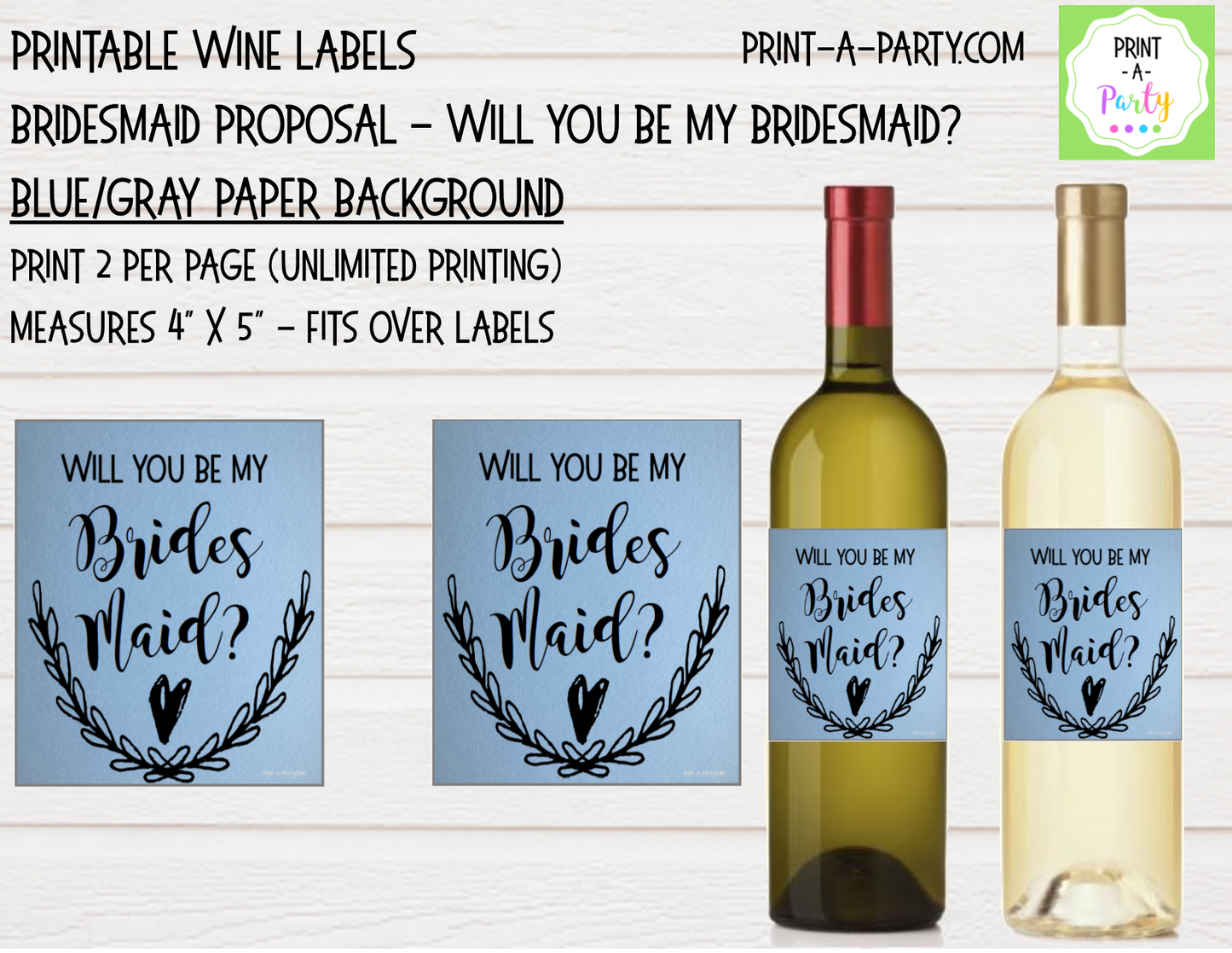 WINE LABELS: Bridesmaid Proposal | Wedding Party Ask | Will You Be My Bridesmaid? | INSTANT DOWNLOAD | Printable