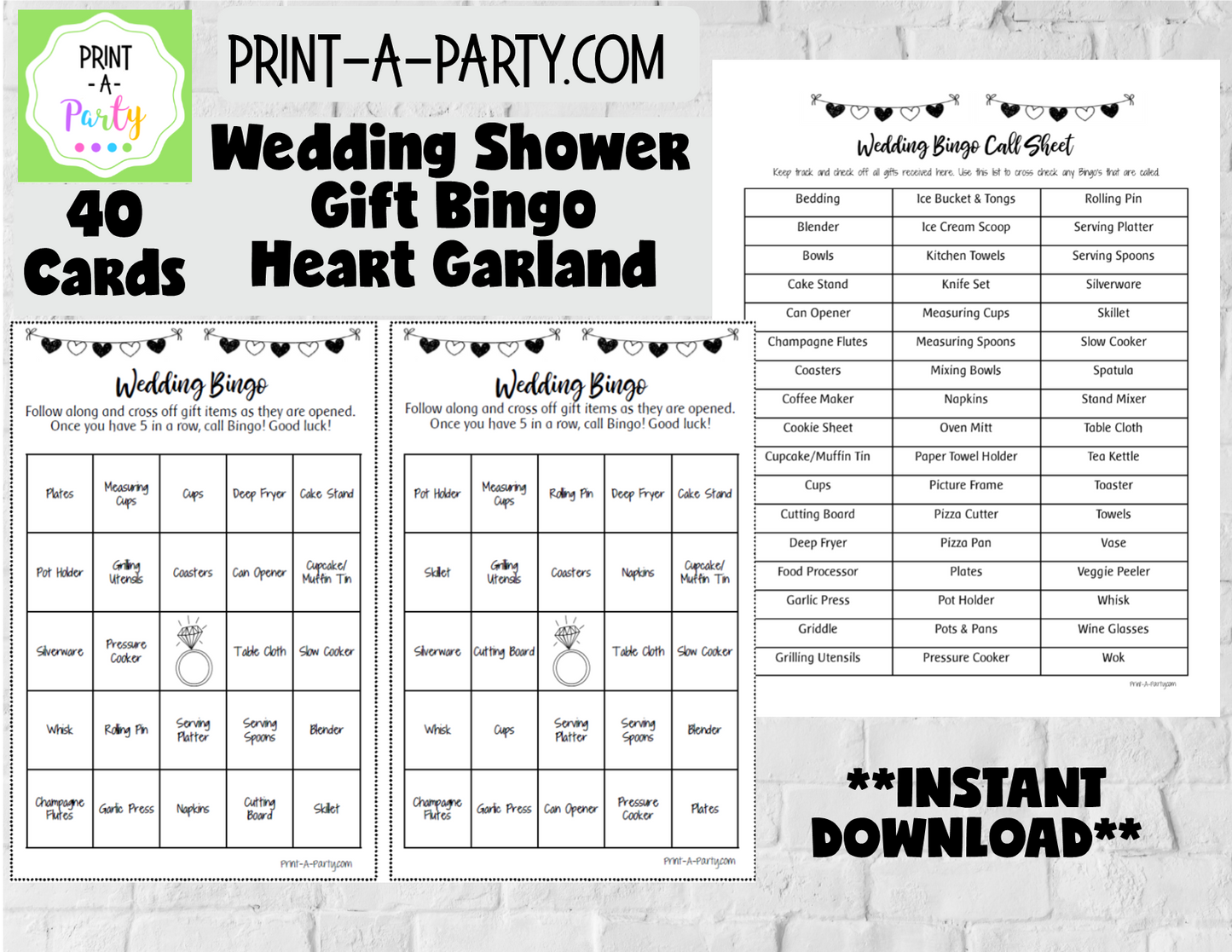 BINGO | Bridal Wedding Shower Gift Bingo Game | Prefilled Bridal or Wedding Shower Bingo Cards | Same Sex Wedding Shower Activities