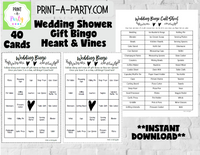 BINGO | Bridal Wedding Shower Gift Bingo Game | Prefilled Bridal Shower Bingo Cards Printable