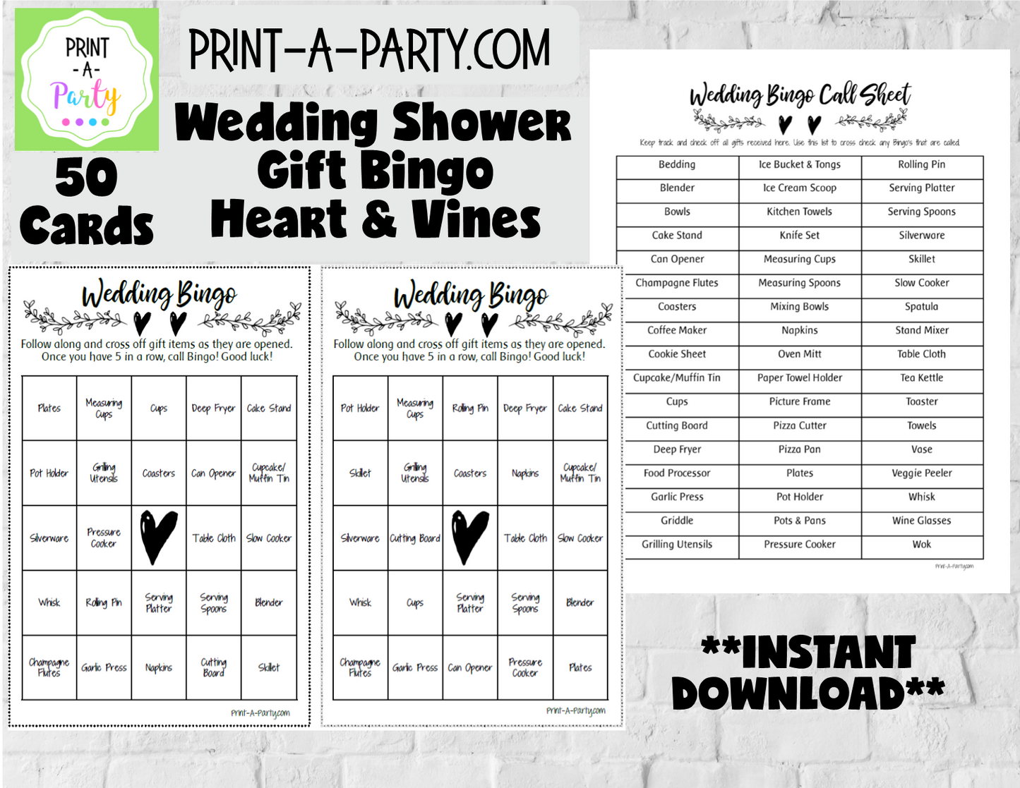 BINGO | Bridal Wedding Shower Gift Bingo Game | Prefilled Bridal or Wedding Shower Bingo Cards | Same Sex Wedding Shower Activities