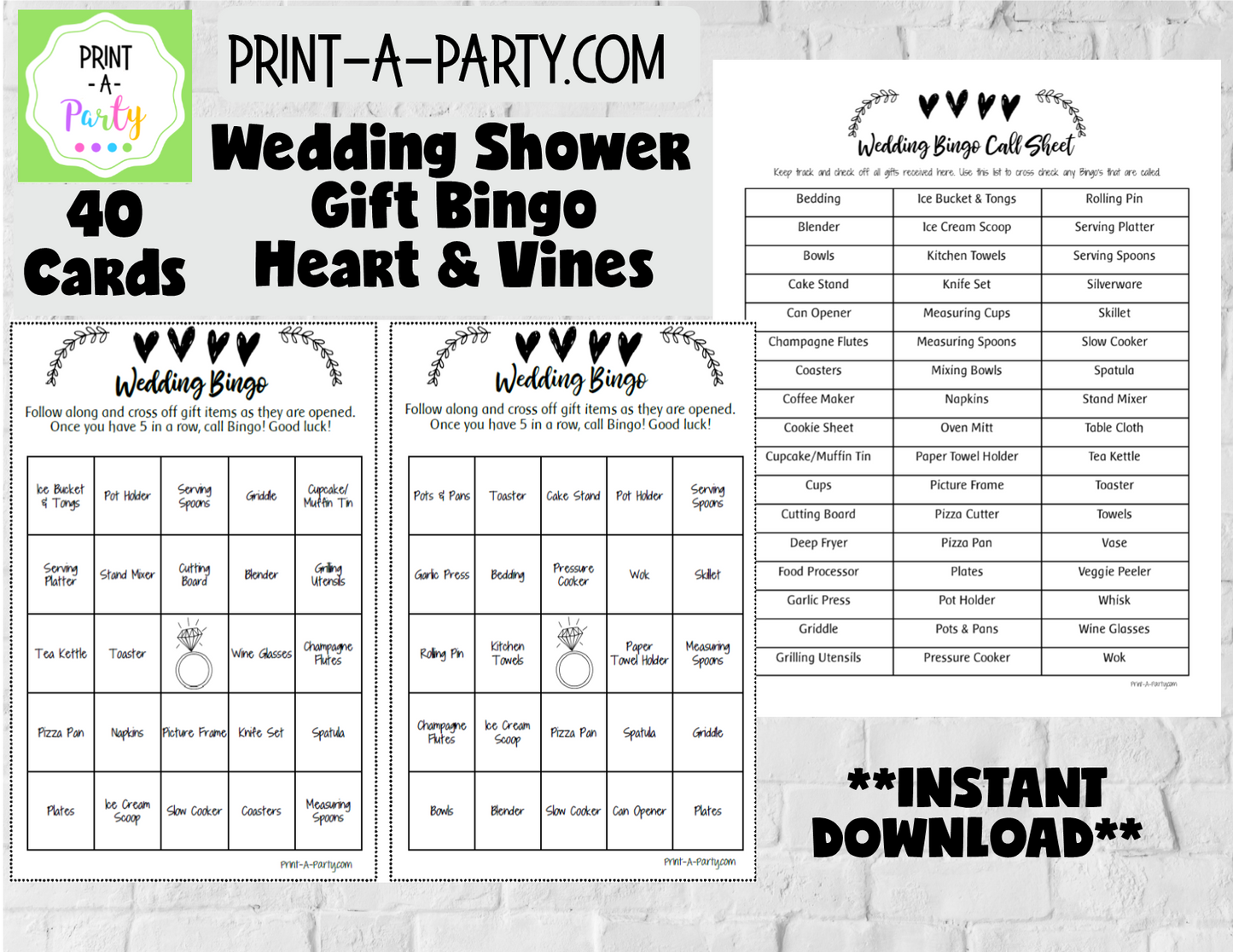 BINGO | Bridal Wedding Shower Gift Bingo Game | Prefilled Bridal or Wedding Shower Bingo Cards | Same Sex Wedding Shower Activities