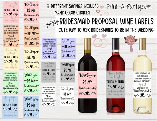 WINE LABELS: Bridesmaid Proposal | Wedding Party Ask | Will You Be My Bridesmaid? | INSTANT DOWNLOAD | Printable