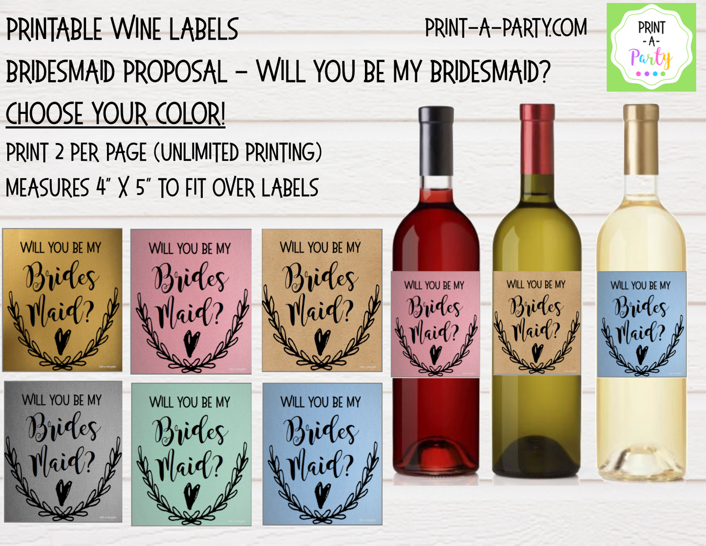 WINE LABELS: Bridesmaid Proposal | Wedding Party Ask | Will You Be My Bridesmaid? | INSTANT DOWNLOAD | Printable