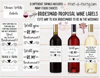WINE LABELS: Bridesmaid Proposal | Wedding Party Ask | Will You Be My Bridesmaid? | INSTANT DOWNLOAD | Printable