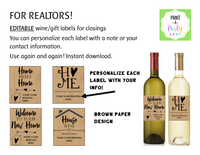 WINE LABELS: Realtors | Real Estate Closing Gift Wine or Gift Labels - Editable - INSTANT DOWNLOAD