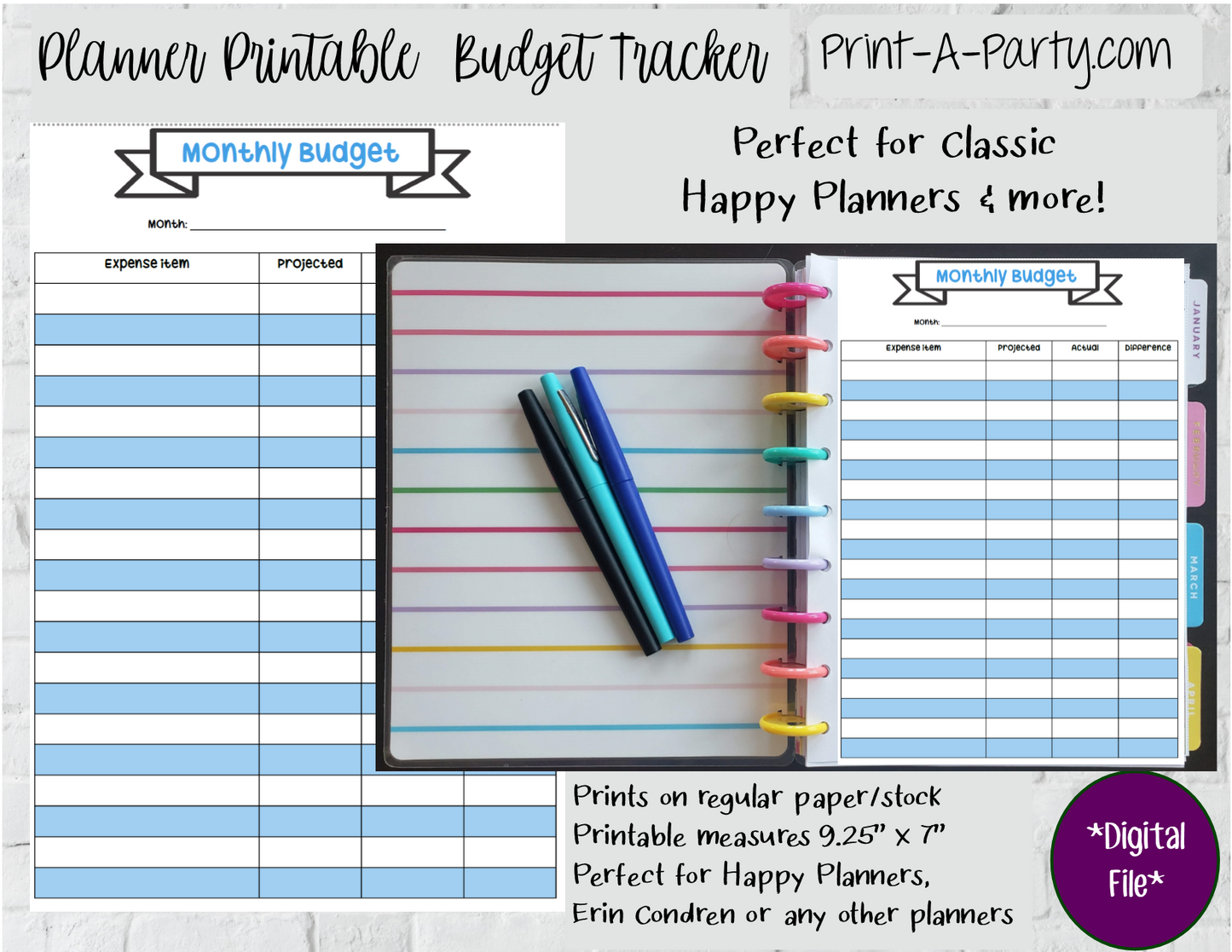 Budget Expense Bills Finance Tracking Page | Classic Happy Planner | Planner Printable