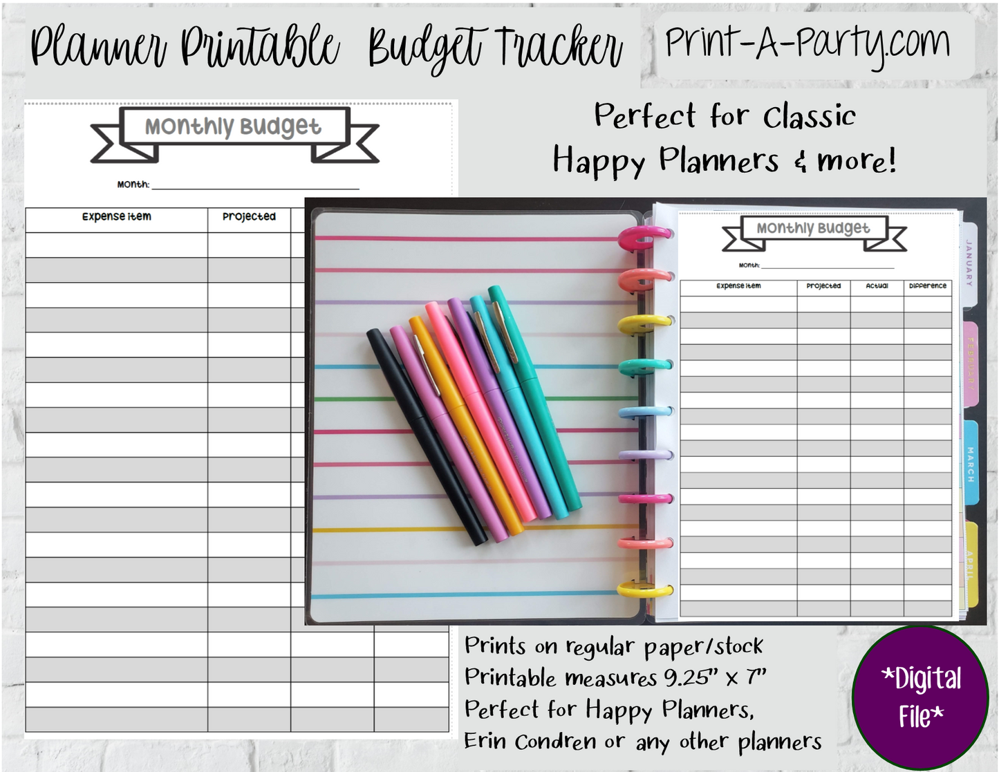 Budget Expense Bills Finance Tracking Page | Classic Happy Planner | Planner Printable