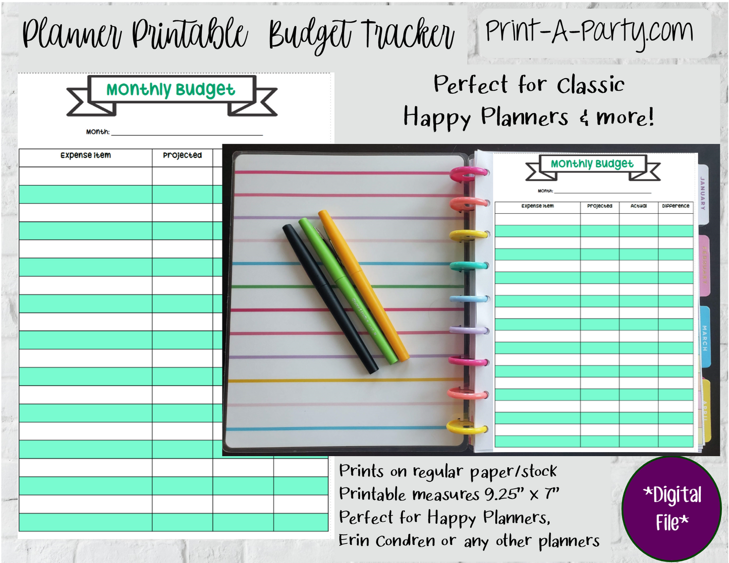 Budget Expense Bills Finance Tracking Page | Classic Happy Planner | Planner Printable