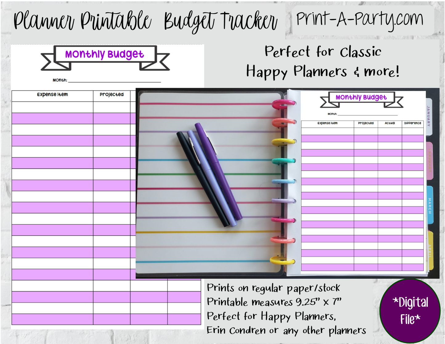 Budget Expense Bills Finance Tracking Page | Classic Happy Planner | Planner Printable