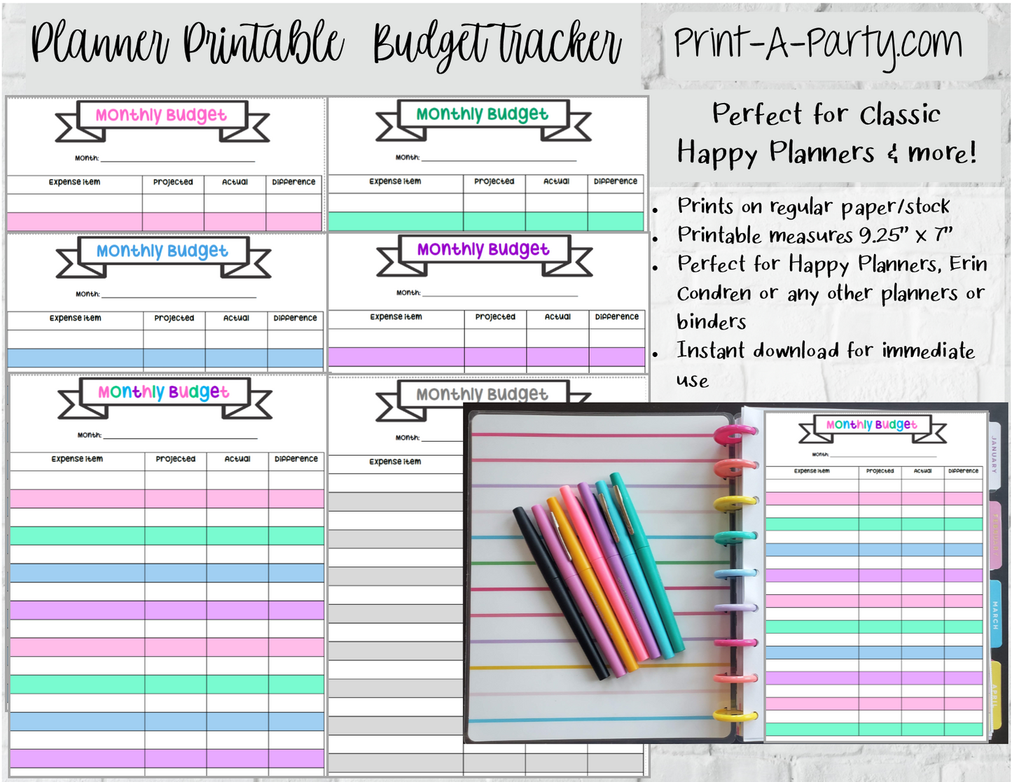 Budget Expense Bills Finance Tracking Page | Classic Happy Planner | Planner Printable