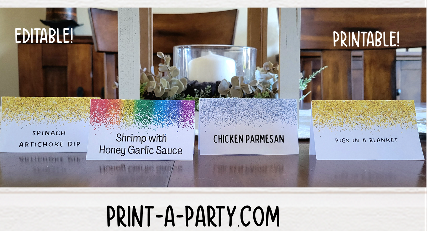 DIY Printable or Editable Buffet Food Label Cards or Seating Place Cards | GREEN FLORALS | Place Card Signs | Buffet Labels