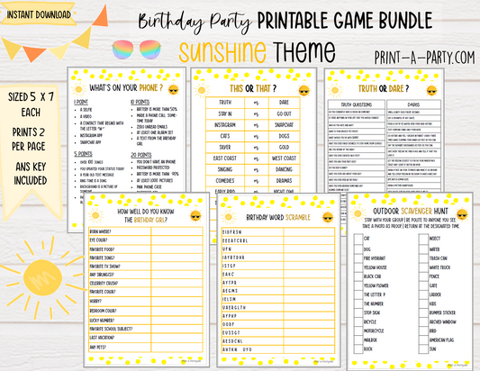 GAMES: SUNSHINE THEME | Birthday Party Games | Sunshine Party | Sunshine Party Ideas | INSTANT DOWNLOAD