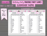 GAME BUNDLE: Birthday Party Game Bundle | Sleepover Theme | Slumber Party | Pink Party Theme | INSTANT DOWNLOAD |