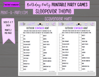 GAME BUNDLE: Birthday Party Game Bundle | Sleepover Theme | Slumber Party | Purple Party Theme | INSTANT DOWNLOAD |