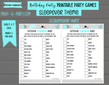 GAME BUNDLE: Birthday Party Game Bundle | Sleepover Theme | Slumber Party | Blue Party Theme | INSTANT DOWNLOAD |