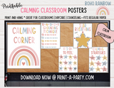 CLASSROOM DECOR | Calm Classroom Posters | Calming Classroom | Calm Down Posters for Daycare | Counselor Office | Psychologist | Boho Rainbow Class Theme