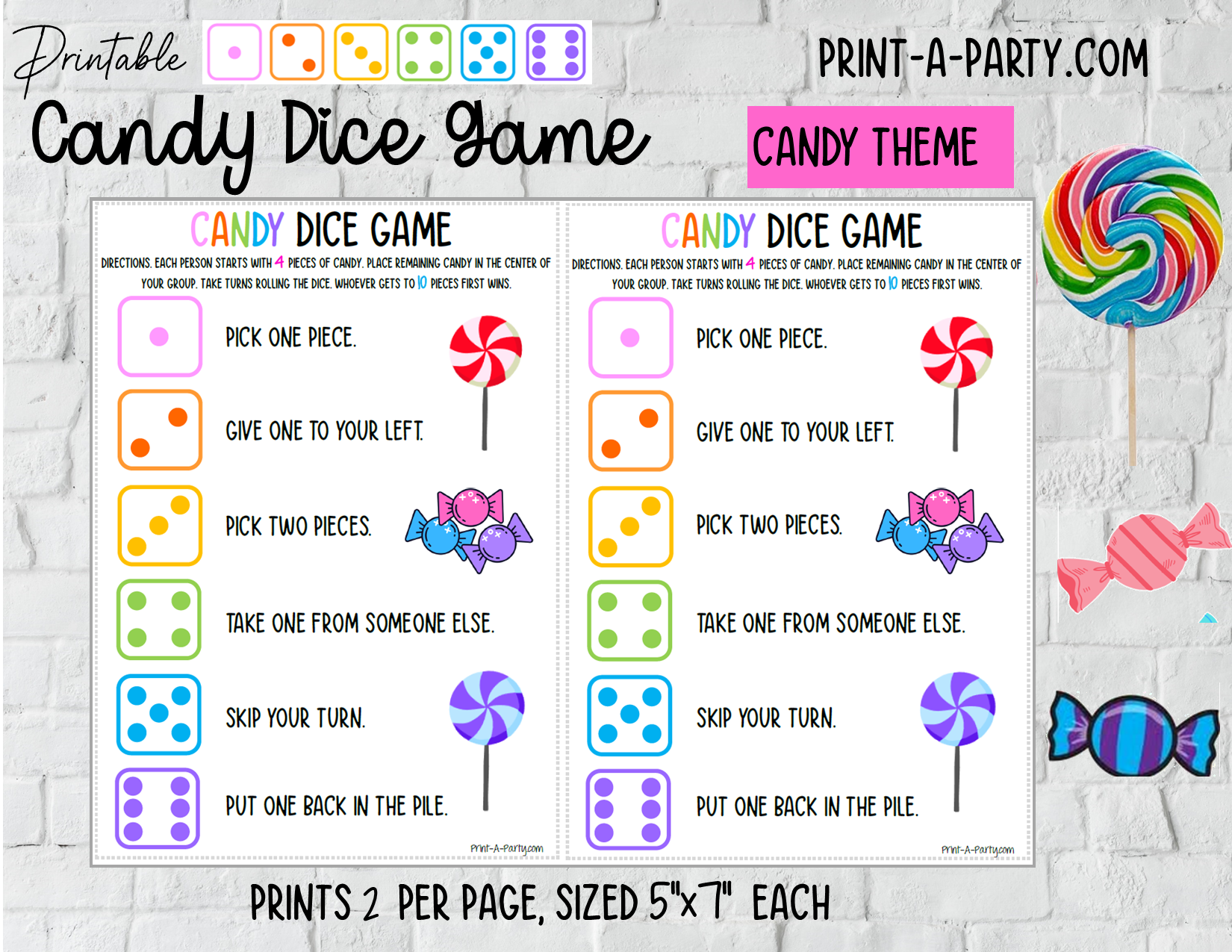 candy-dice-game-birthday-games-fun-activities-sleepover-slumber-printaparty for Candy Bar Game Free Printable CANDY DICE GAME | Birthday Games | Fun Activities | Sleepover Slumber – PrintAParty for Candy Bar Game Free Printable