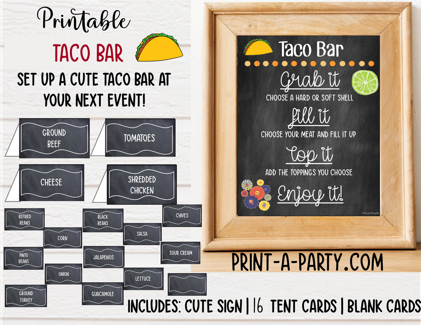 TACO BAR | TACO STATION Setup - CHALKBOARD | Make your own Tacos Sign | Taco Bar Station | DIY Taco Bar | Food Station for Party | Food Bar for Party | 4th of July | Summer Parties | Backyard Parties | Weddings | Showers