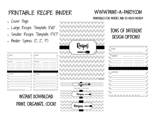 RECIPE BINDER | Printable Kit for DIY Recipe Binder | Home Organization | Recipe Organization | INSTANT DOWNLOAD - Cover | Spines | Recipe Layouts