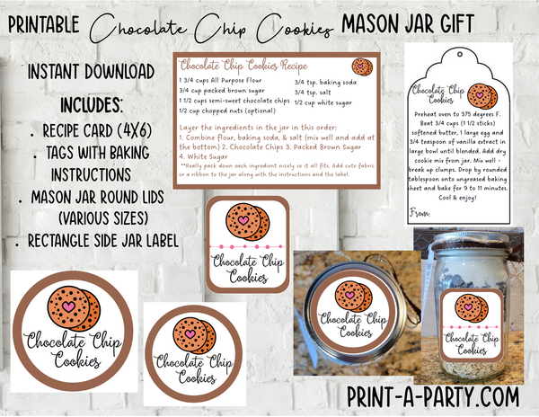 MASON JAR GIFT: Chocolate Chip Cookies in a Mason Jar | Cookie in a jar Gift | Mason Jar Gift Kit | Mason Jar Gift Idea