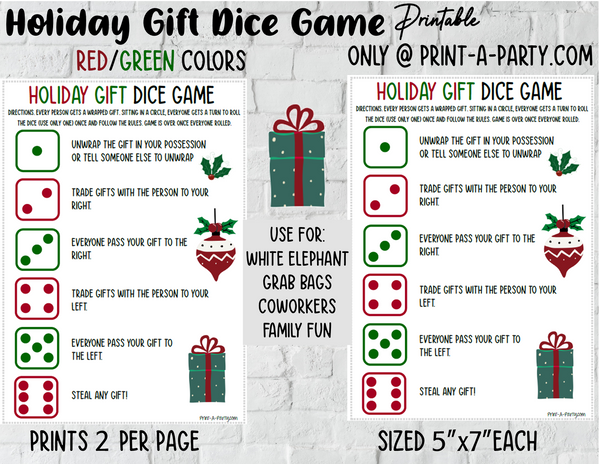 DICE GAME, Holiday Dice Game, Christmas Dice Game