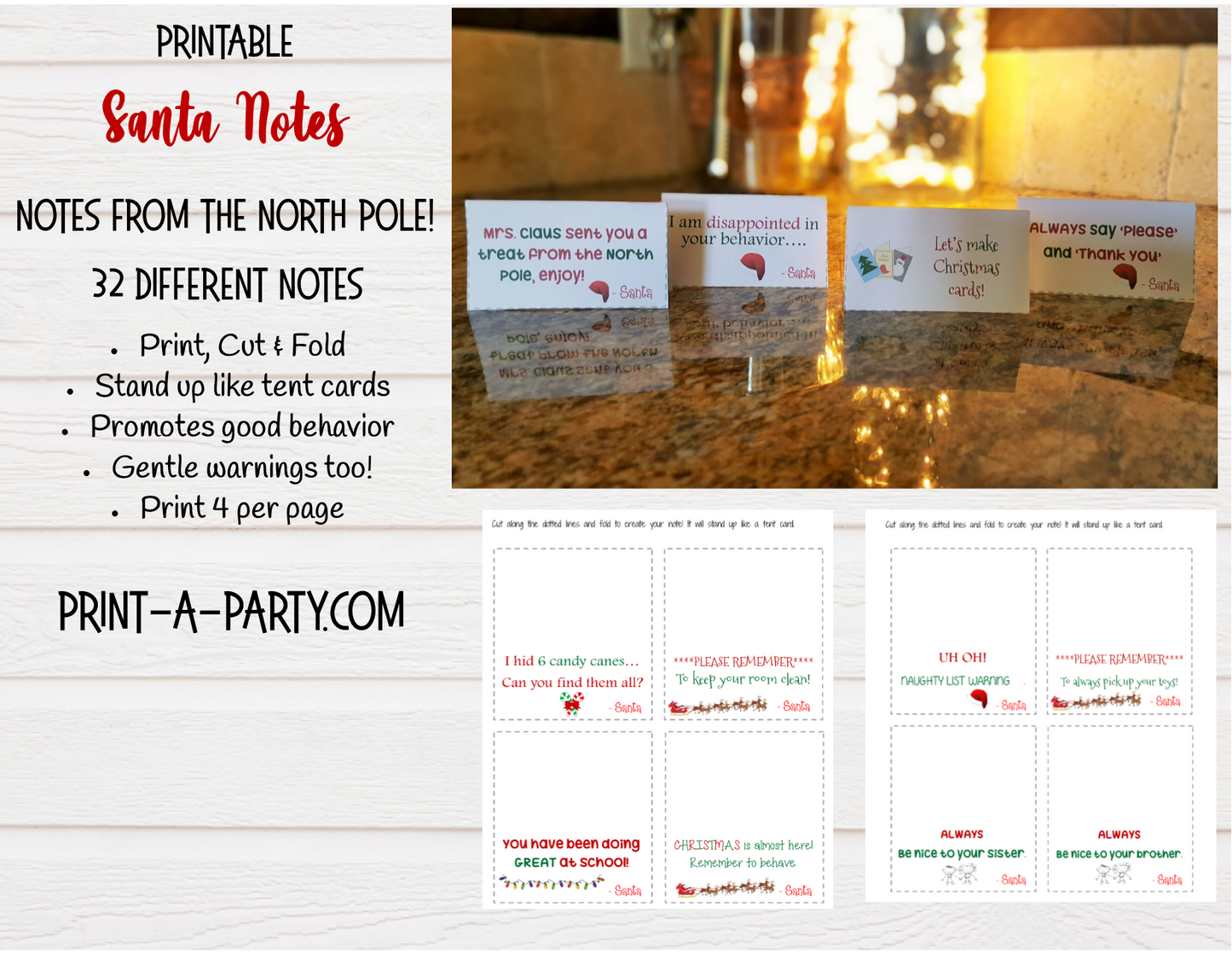 SANTA NORTH POLE MINI NOTES | 32 NOTES FROM THE NORTH POLE | Christmas | Tent Card Notes from Santa | Christmas Behavior | Printable