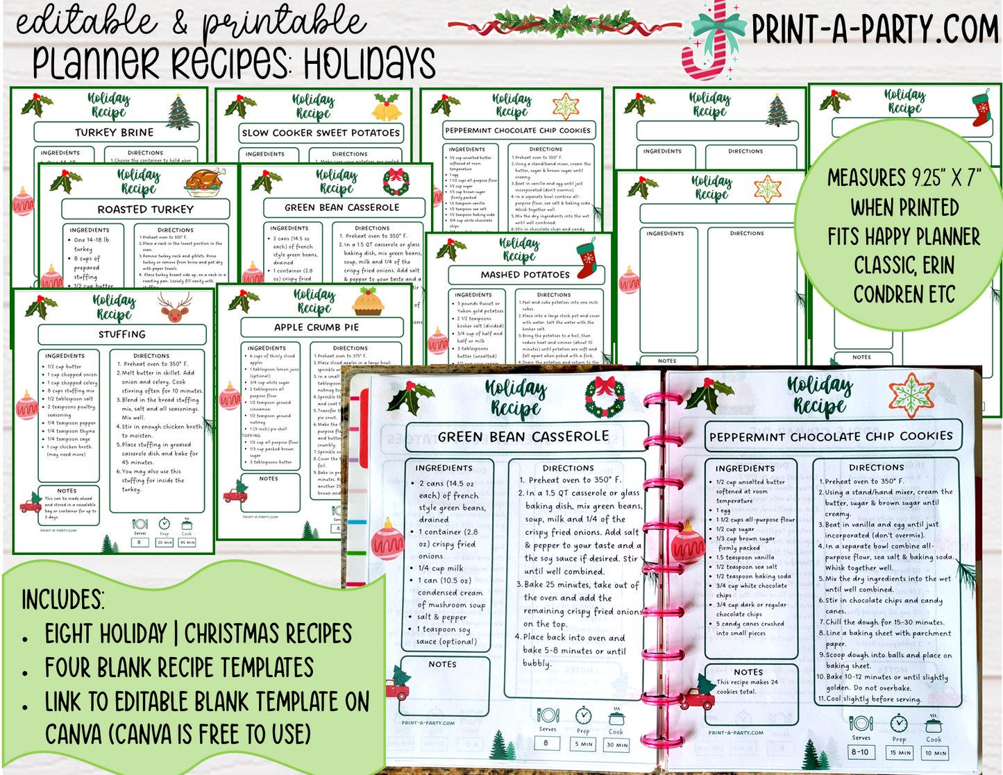 DIY Cookbook | CHRISTMAS Recipe Collection | PRINTABLE OR EDITABLE | Planner  | Meal Plan | Planner Recipes | Binder Recipes