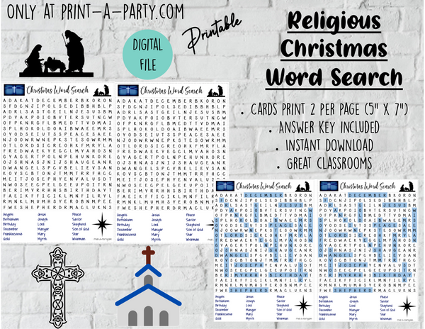 WORD SEARCH: Religious Christmas - great for stocking stuffer, church, classrooms and parties or holidays!