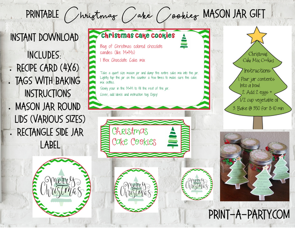 MASON JAR GIFT SET: Christmas Cake Cookies in a Mason Jar | Cookies in a jar gift | Mason Jar Gift Kit