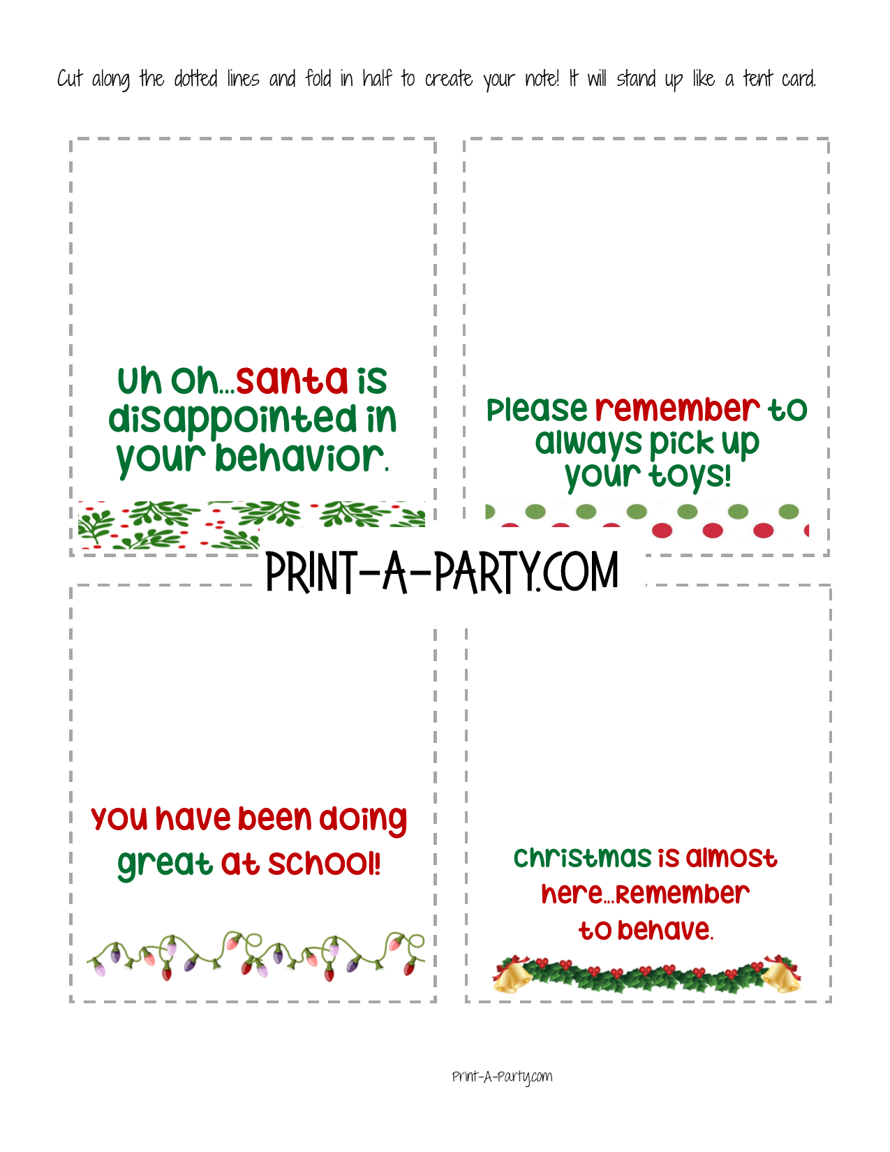 ELF NOTE CARDS | 32 Elf Notes | Christmas | Elf Note Tent Cards | Christmas Behavior | Christmas Activities