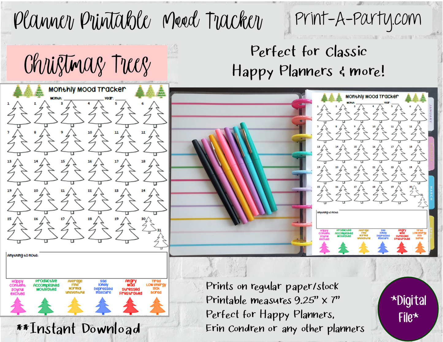 Mood Tracker | Monthly Mood Tracker | Classic Happy Planner | Planner Printable